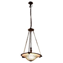 Antique Late 19th C Petite Gilt Brass Faraday & Son of London Plafoniere Pendant Light