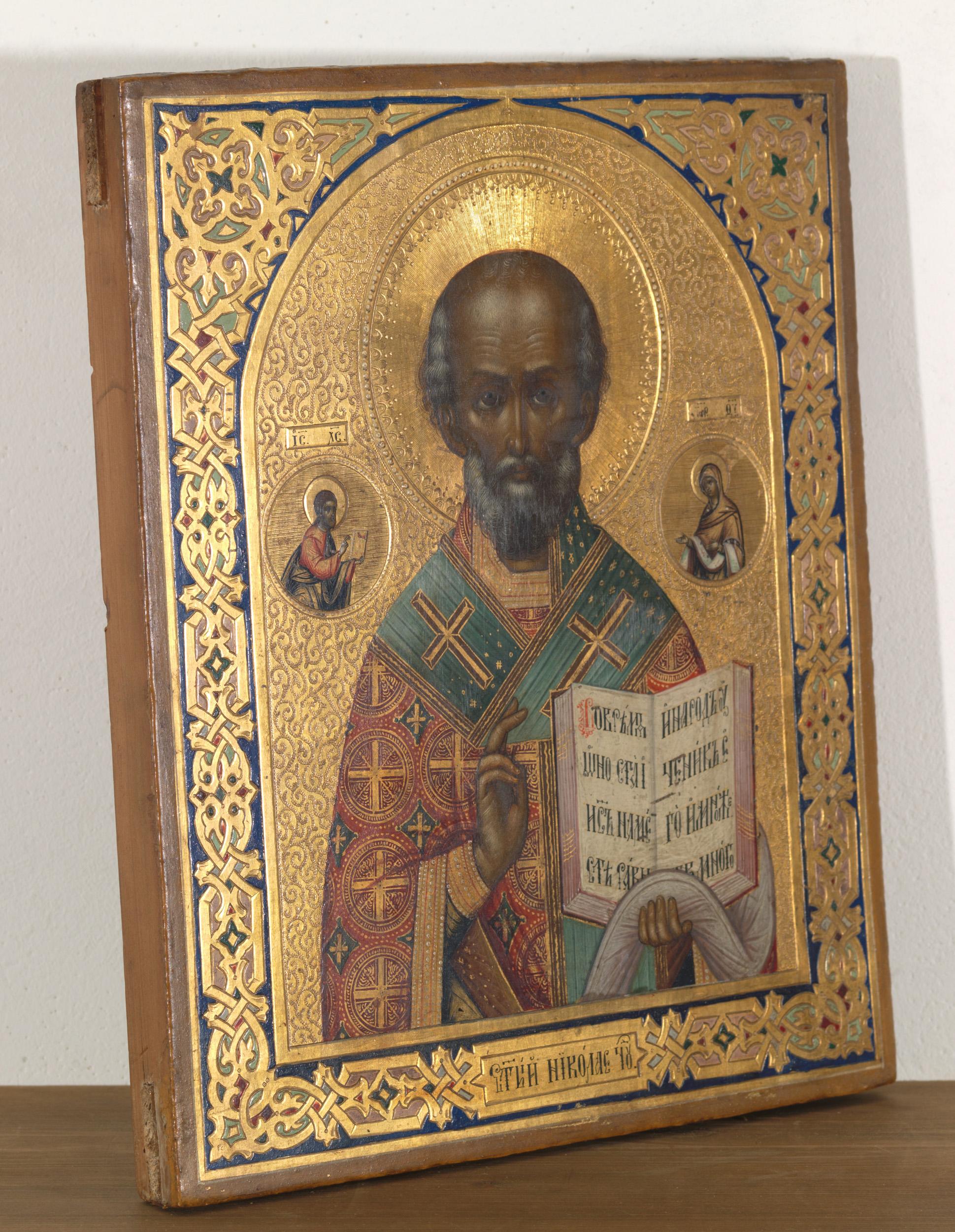 Russian icons are typically paintings on wood, often small, though some in churches and monasteries may be much larger. Icons are considered to be the Gospel in paint, and therefore careful attention is paid to ensure that the Gospel is faithfully