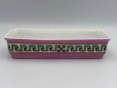 Late 19th C. Porcelain Vanity Dish w/ Mustache Dividers Pink and Green Greek Key