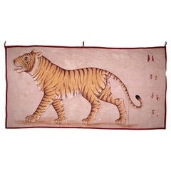 Late 19th C Rajasthan North West India Painted Bengal Tiger Trophy Painting