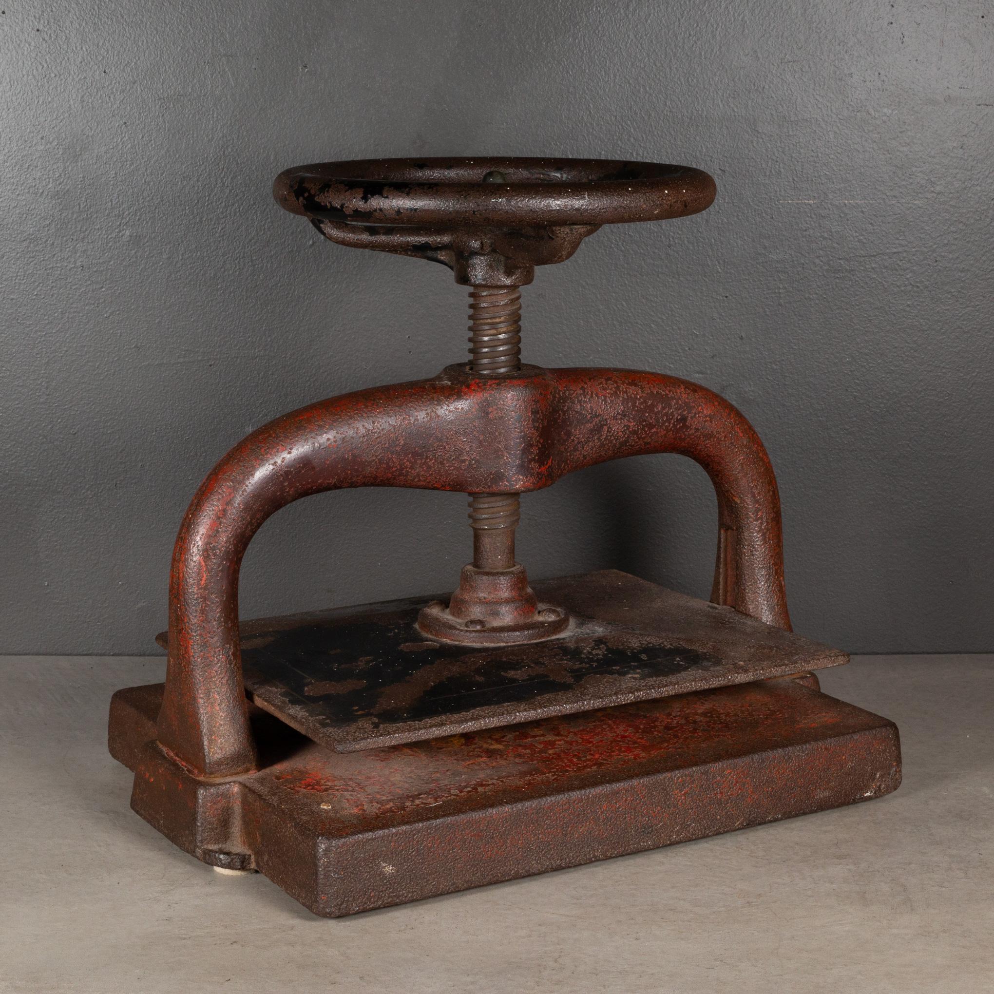 Industrial Late 19th C. Red Cast Iron Wheel Book Press, c.1890