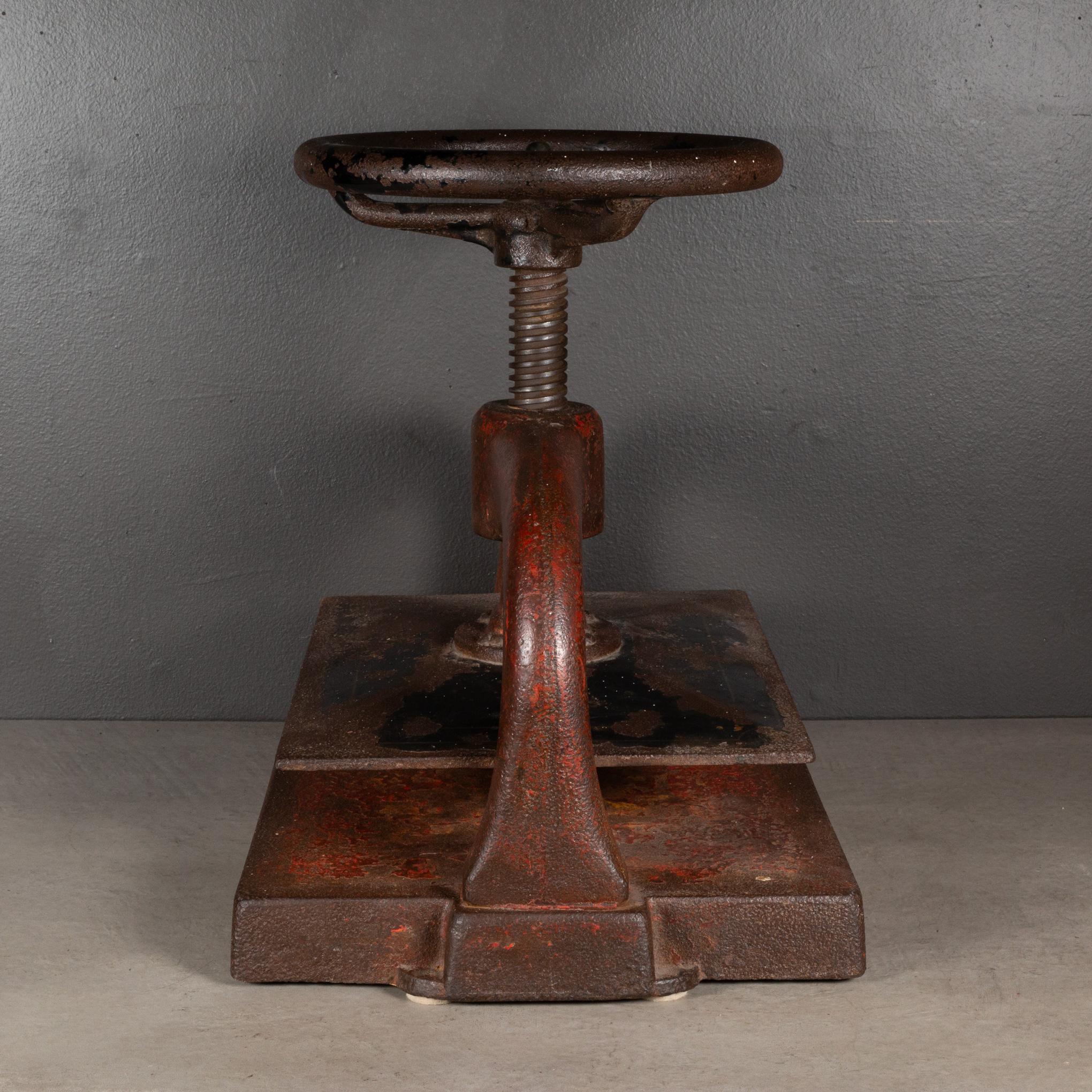Late 19th C. Red Cast Iron Wheel Book Press, c.1890 In Good Condition In San Francisco, CA