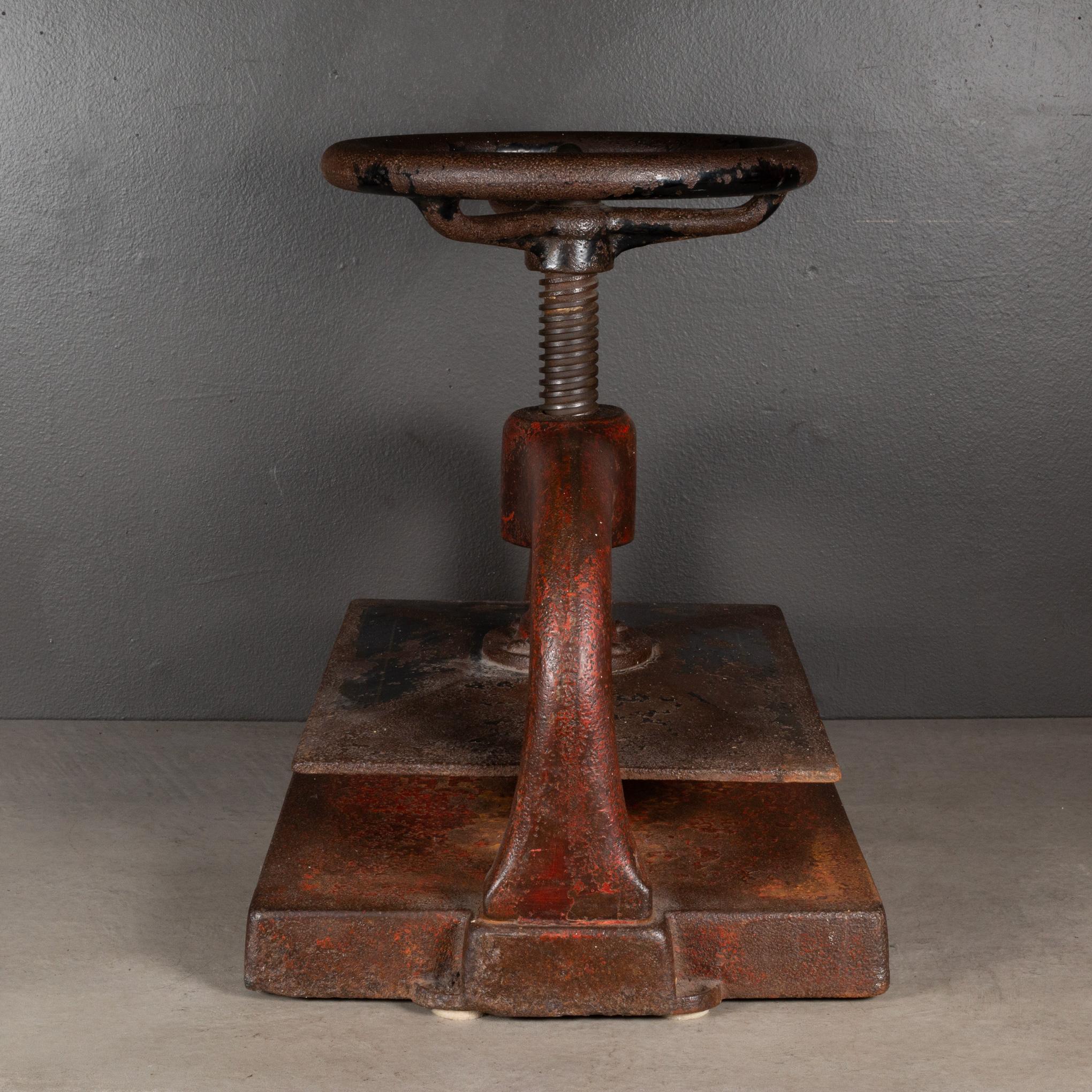 19th Century Late 19th C. Red Cast Iron Wheel Book Press, c.1890