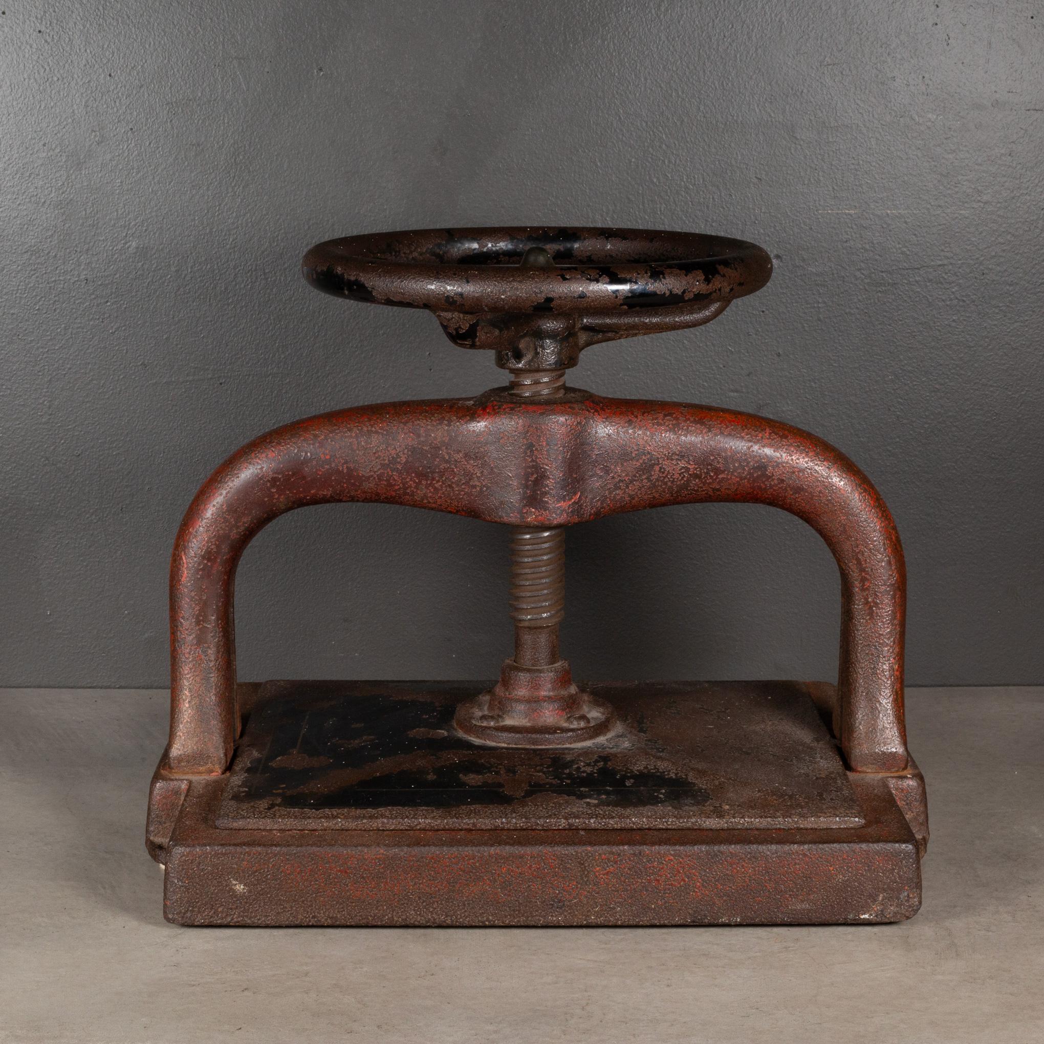 Late 19th C. Red Cast Iron Wheel Book Press, c.1890 1