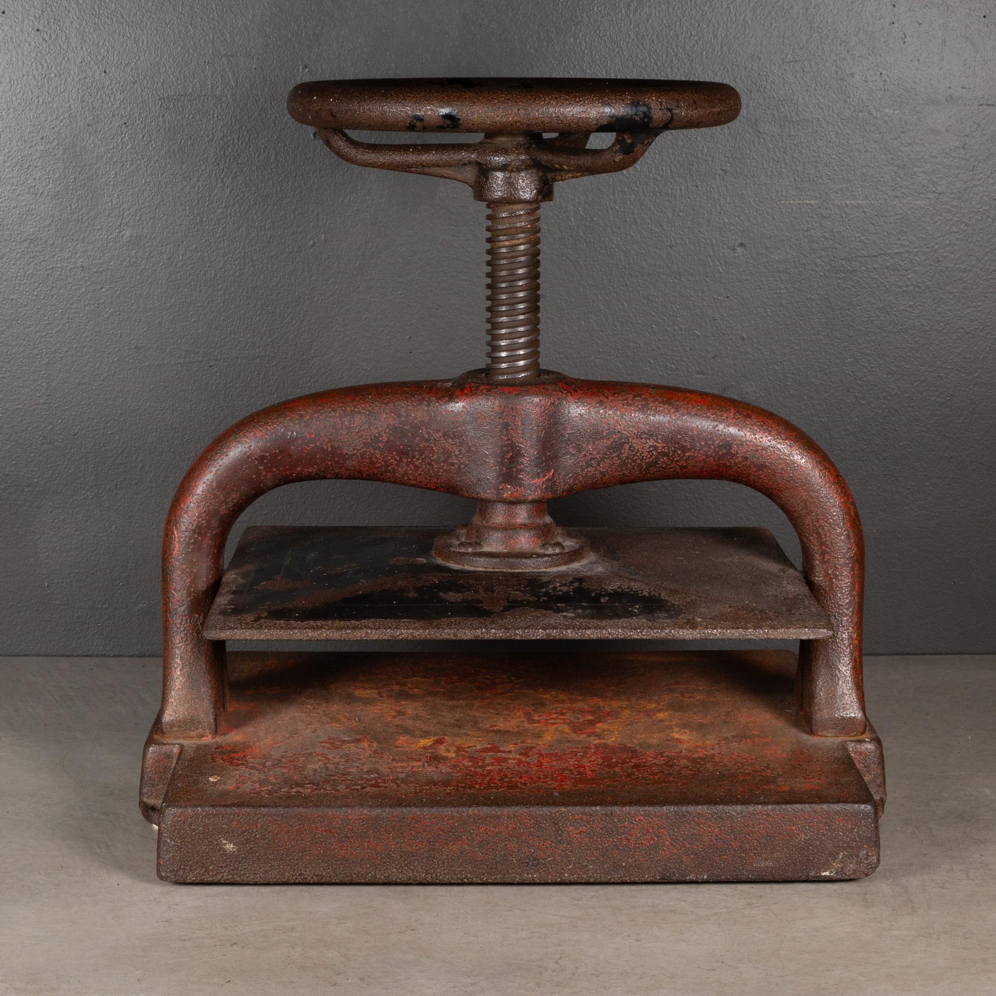 Late 19th C. Red Cast Iron Wheel Book Press, c.1890 2
