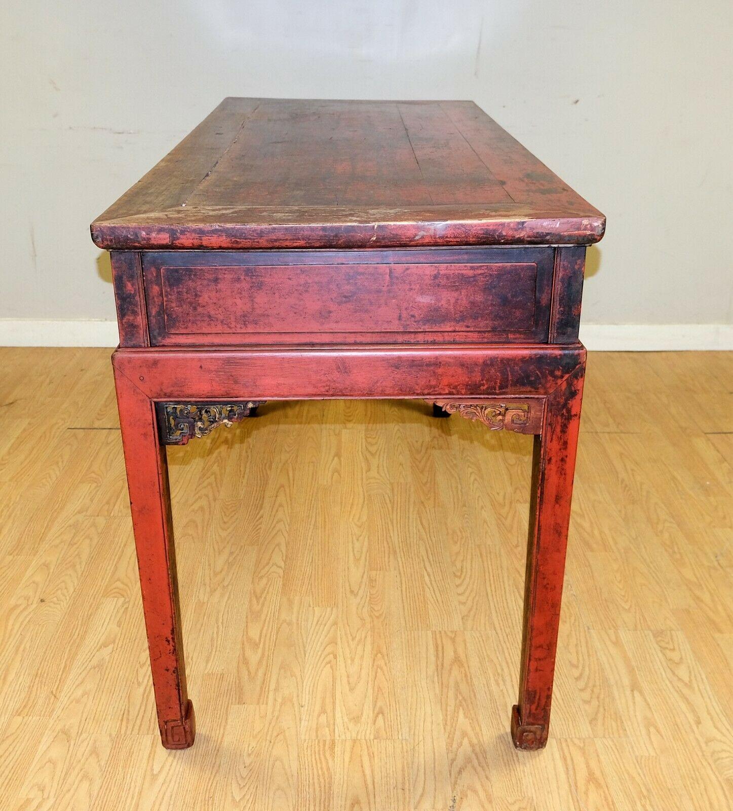 Late 19th C Red Lacquered Chinese Chippendale Console Table with Three Drawers For Sale 6
