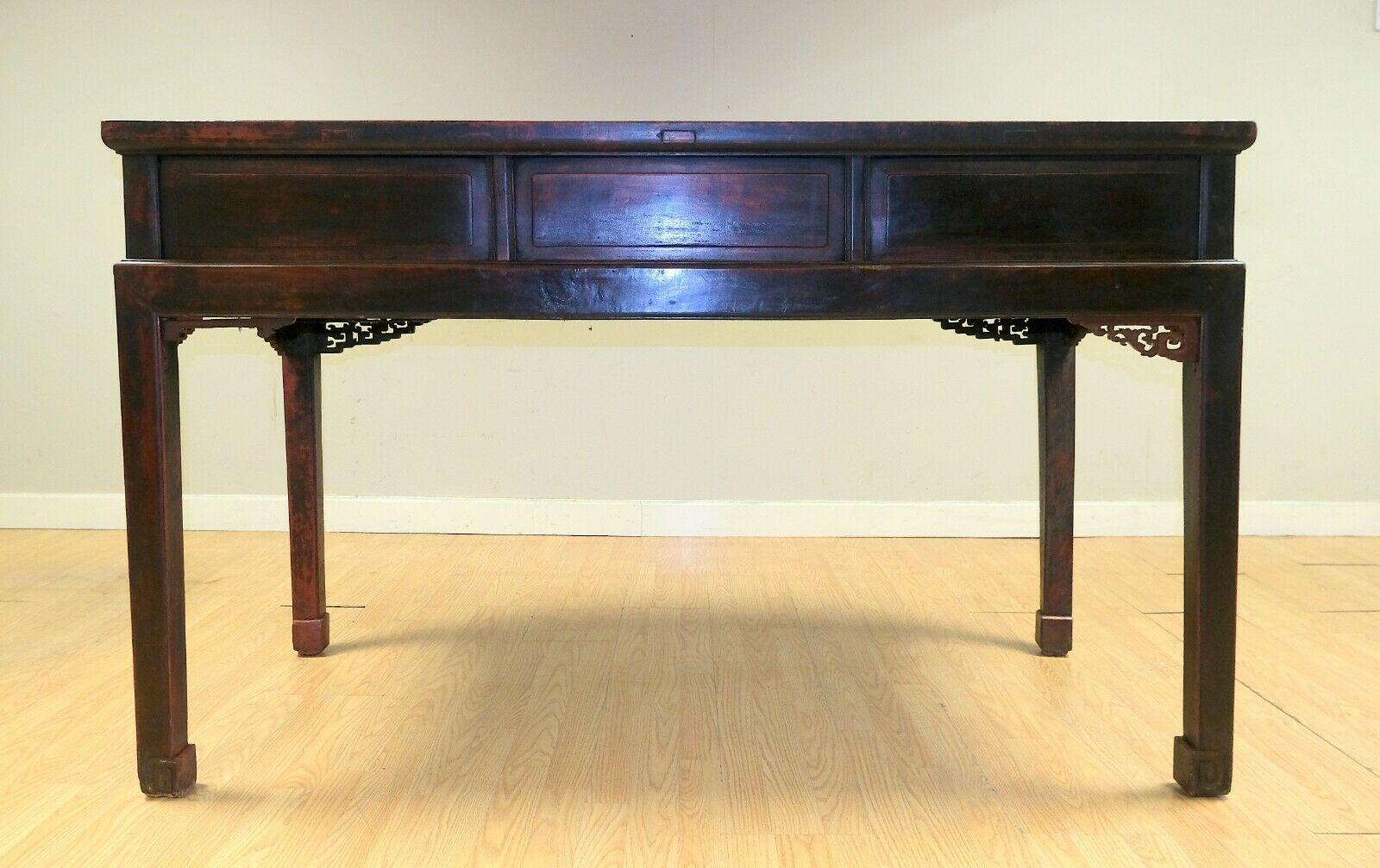 Late 19th C Red Lacquered Chinese Chippendale Console Table with Three Drawers For Sale 7