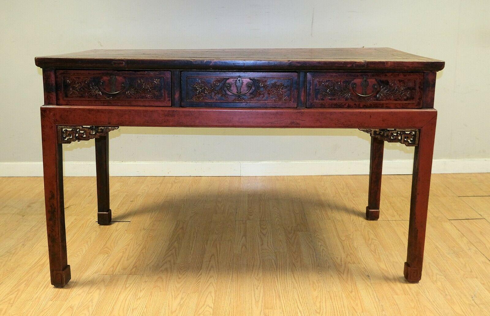 We are delighted to offer for sale this exquisite late 19th Century Chinese Chippendale style console table with three good size drawers.

This elegant and lovely red lacquered console table is standing on hoof feet, as well as it's presented with