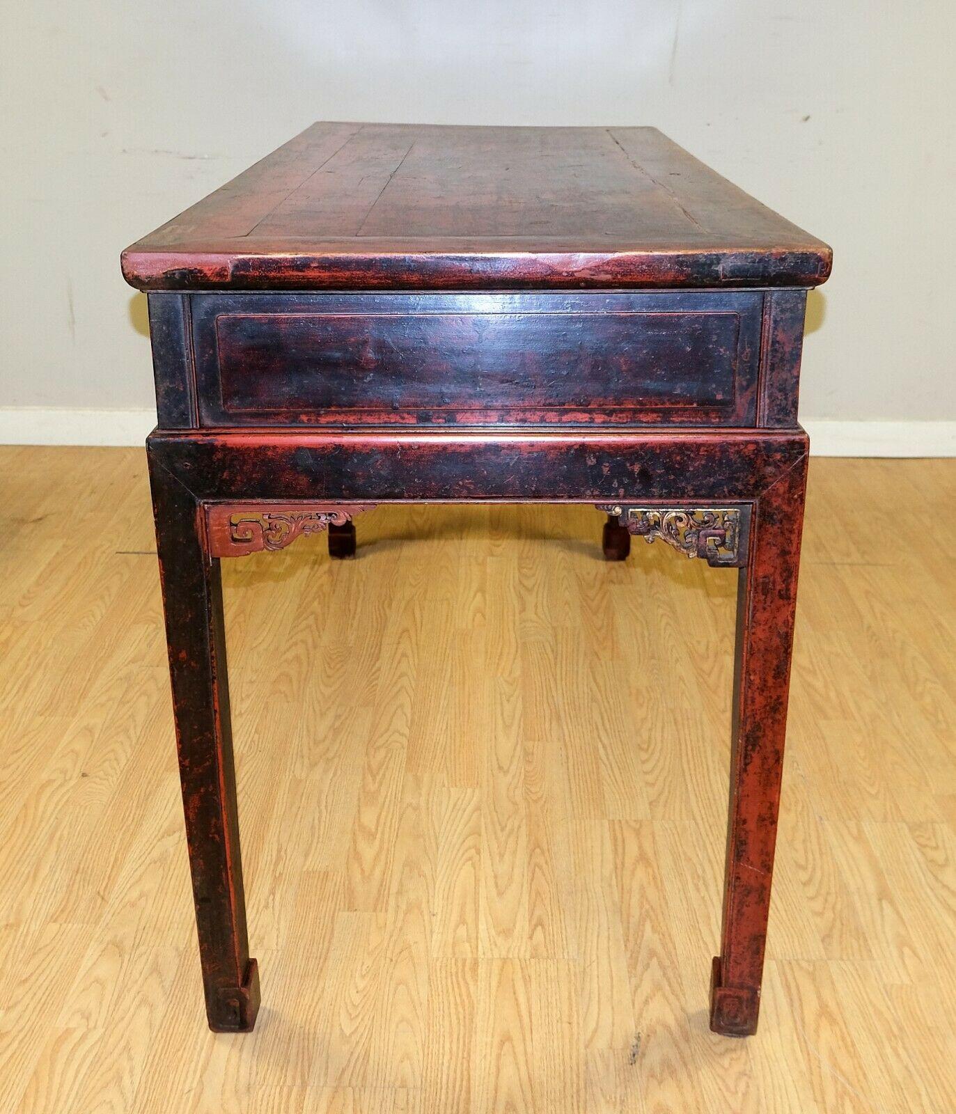 Late 19th C Red Lacquered Chinese Chippendale Console Table with Three Drawers For Sale 5