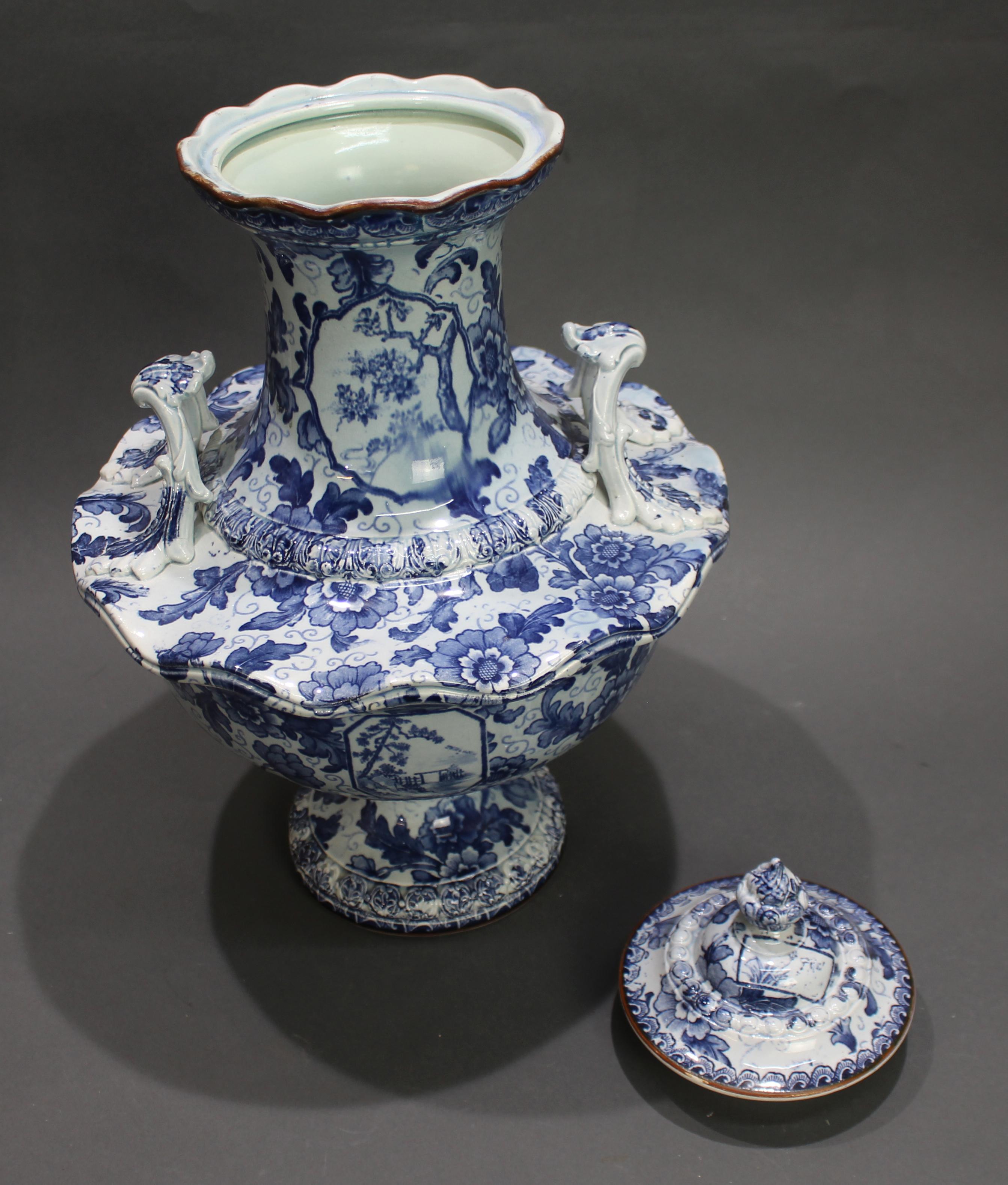19th Century Late 19th C. Royal Bonn Tokio Blue & White Lidded Vase