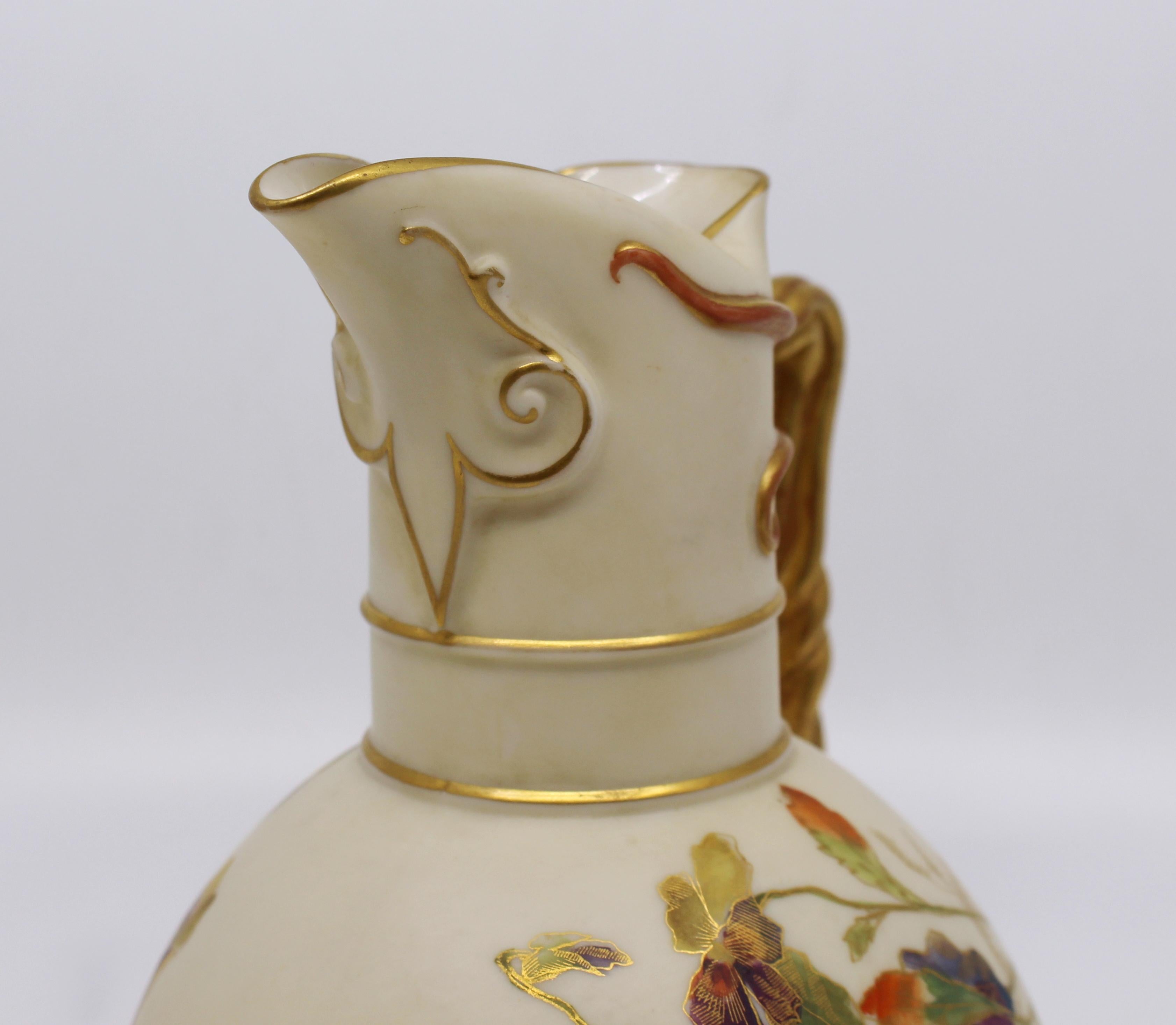 19th Century Late 19th c. Royal Worcester Gilded Blush Jug 1891 Model 1378 For Sale