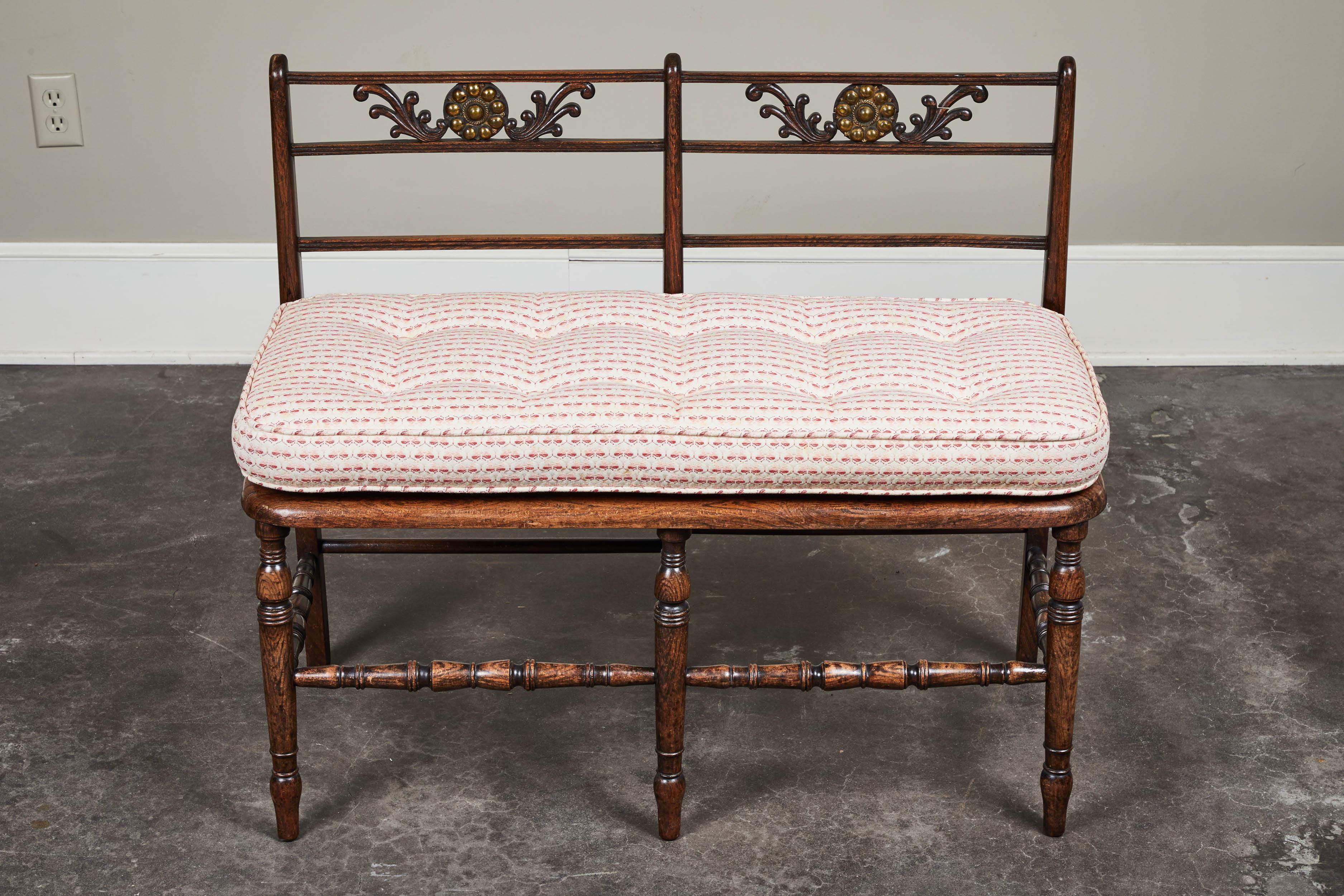 Late 19th Century Rush Seat Wood Bench with Cushion 3