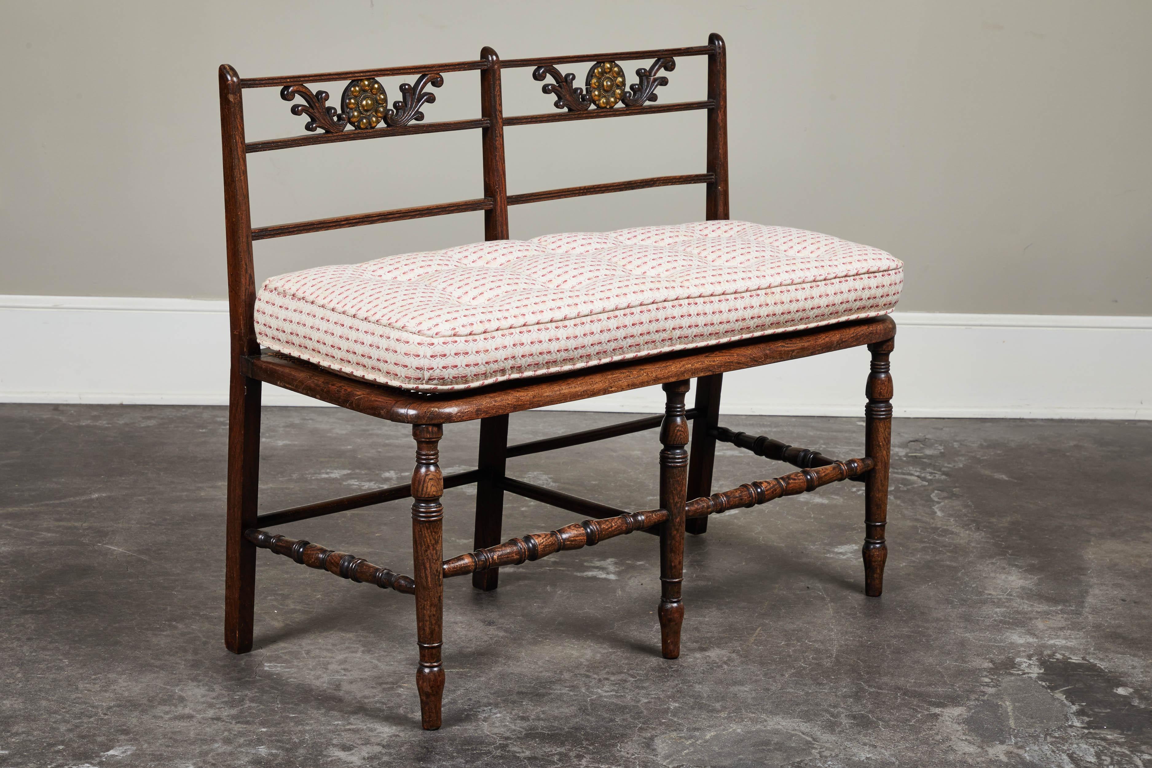 Late 19th Century Rush Seat Wood Bench with Cushion 4