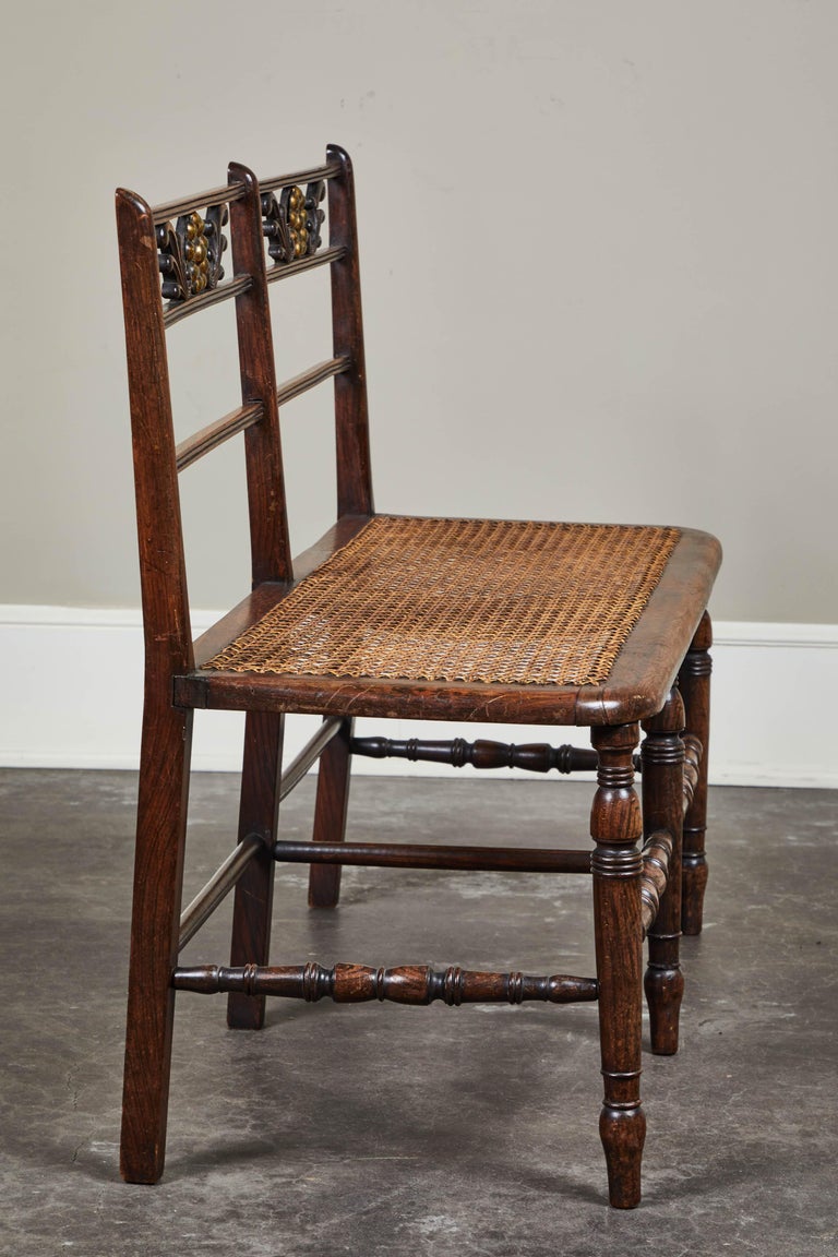 Late 19th Century Rush Seat Wood Bench With Cushion At 1stdibs