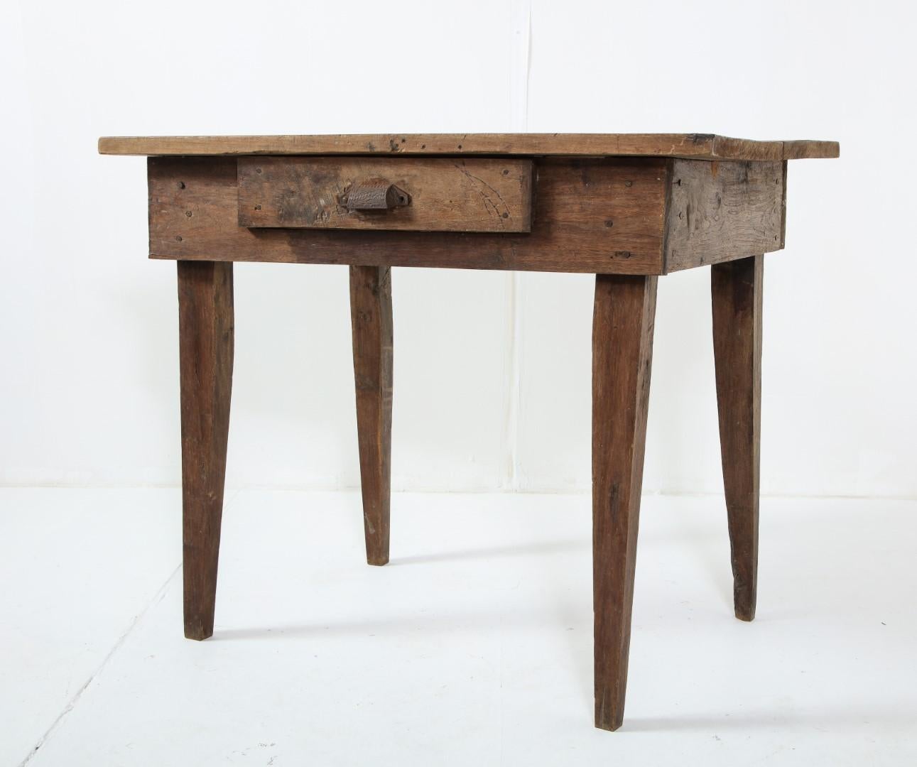 Late 19th C. Rustic Oak Side Table with Drawer For Sale 7