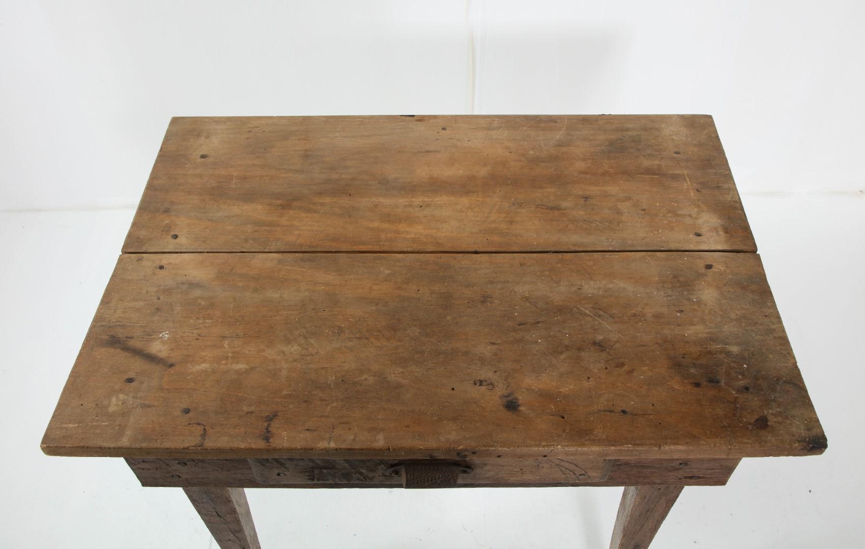 Late 19th C. Rustic Oak Side Table with Drawer For Sale 9