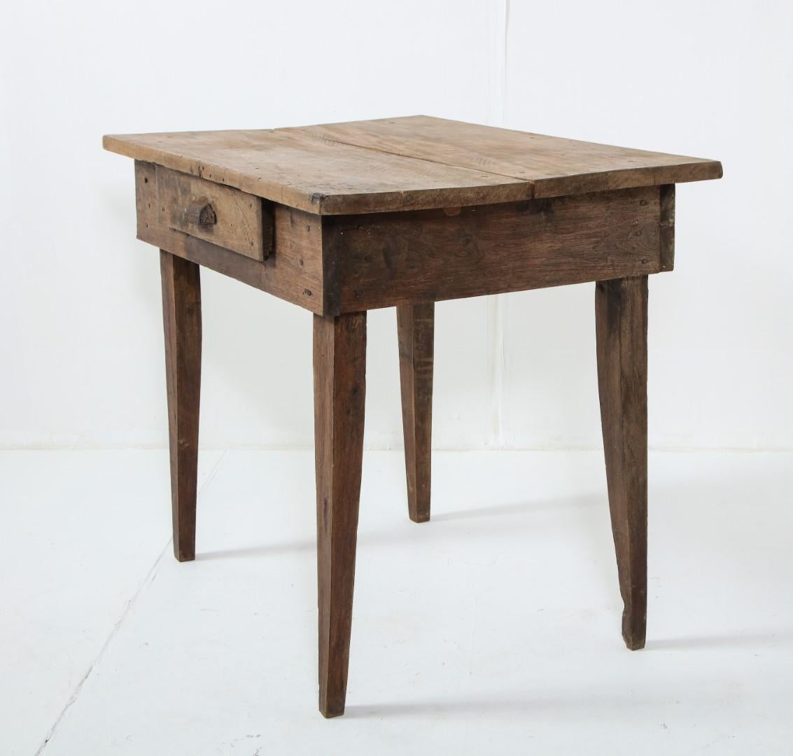 Late 19th C. Rustic Oak Side Table with Drawer For Sale 10