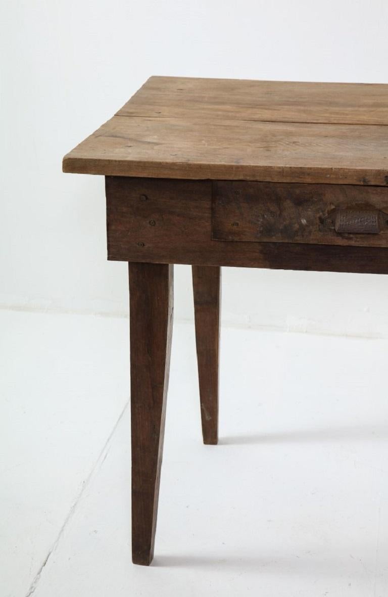 Late 19th C. Rustic Oak Side Table with Drawer For Sale 12