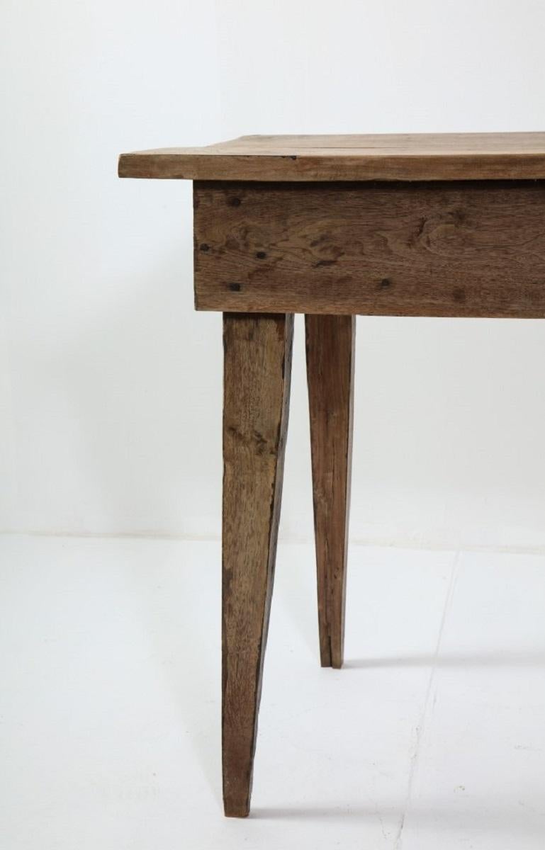 Late 19th C. Rustic Oak Side Table with Drawer For Sale 13