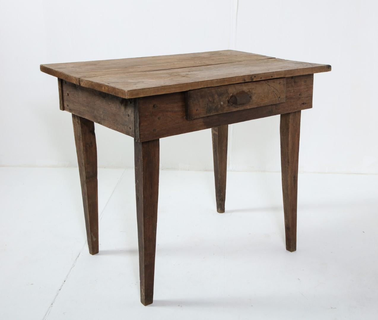 Late 19th C. Rustic Oak Side Table with Drawer For Sale 3