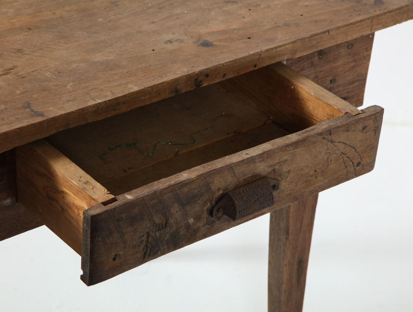 Late 19th C. Rustic Oak Side Table with Drawer For Sale 4