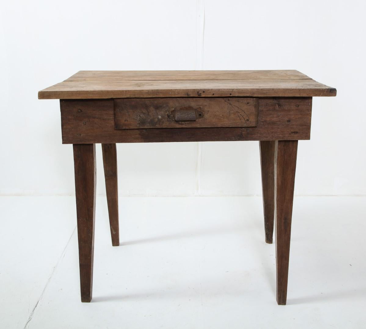 Late 19th C. Rustic Oak Side Table with Drawer For Sale 5