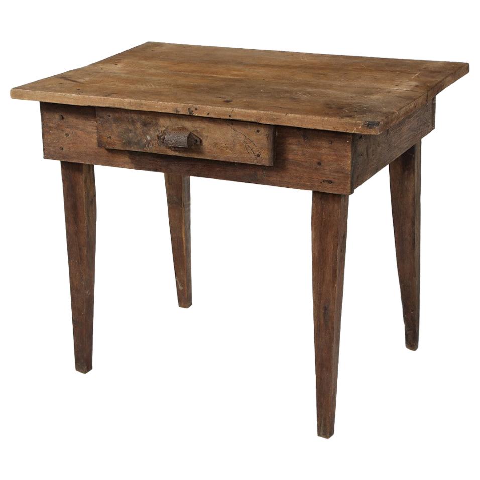 Late 19th C. Rustic Oak Side Table with Drawer For Sale