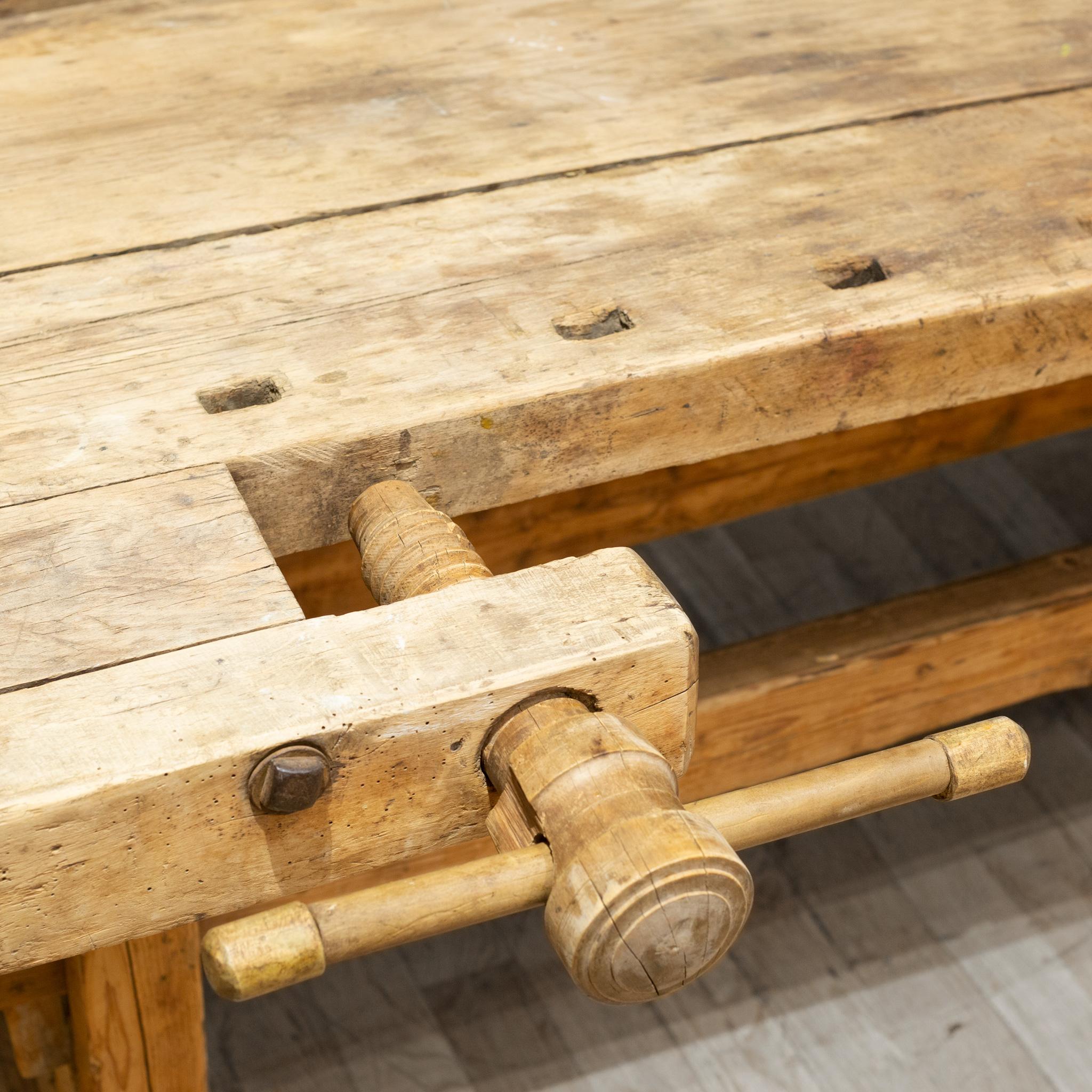 Wood Late 19th c. Scrubbed Carpenter's Workbench c.1880-1900 For Sale
