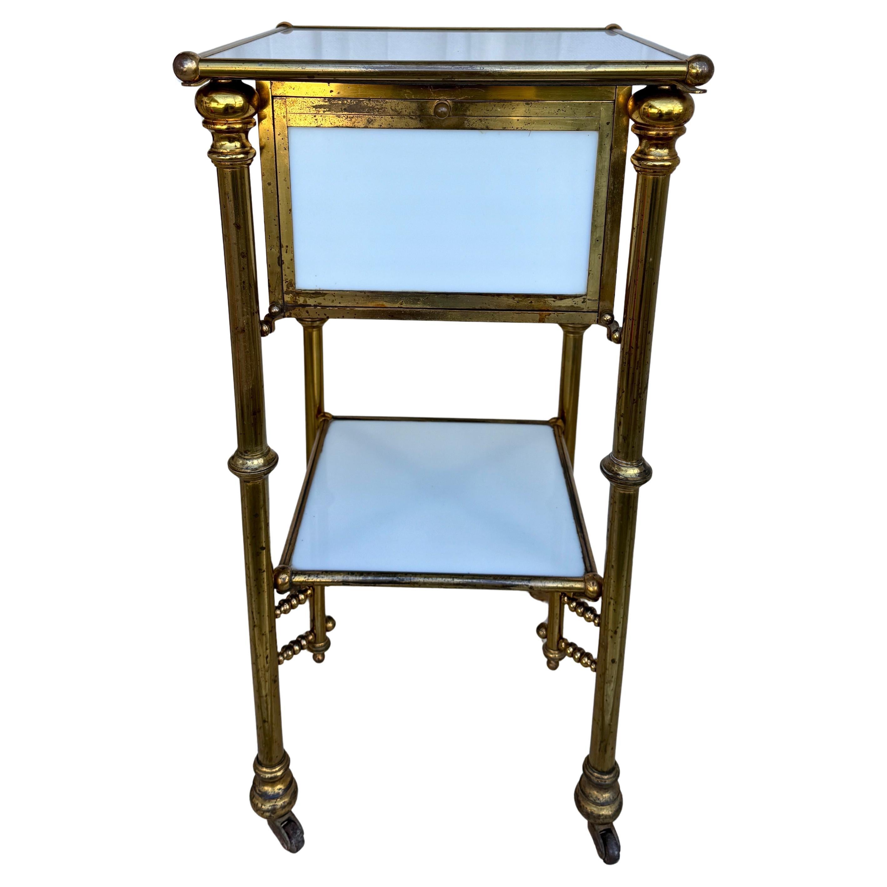 Late 19th C. Secessionist Milk Glass and Patinated Brass Side Table For Sale