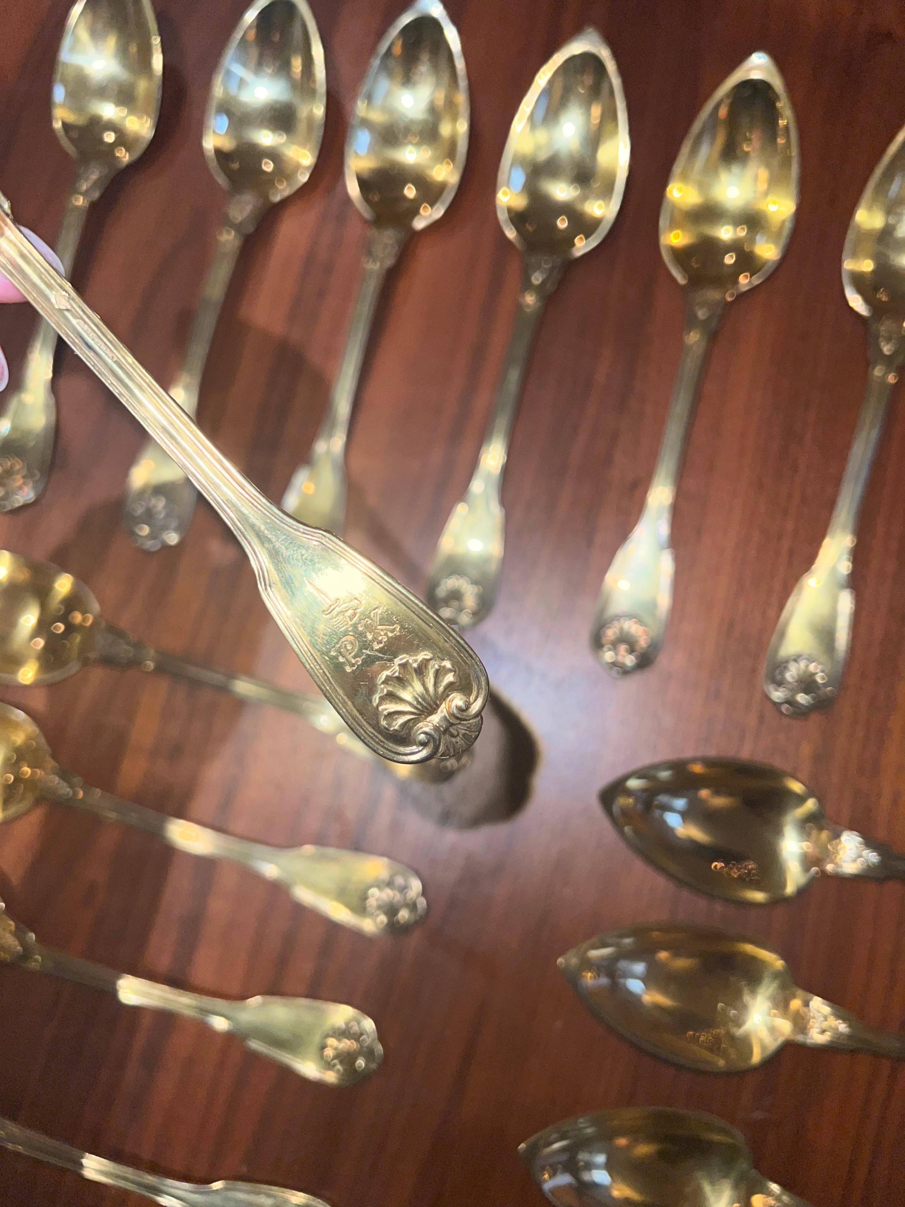 Mr. Giallo is opening his personal vault to sell a collection of his treasured antiques he's held on for so long.

ABOUT ITEM
Late 19th C. Shell Pattern Goldwash Sterling Silver 16 Spoons. Really fun and unique to have goldwash sterling silver. Why
