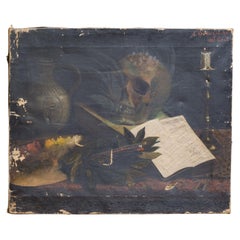 Antique Late 19th c. Signed Memento Mori Painting c.1883