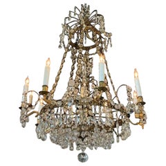Late 19th c. Swedish Crystal and Gilt Brass Chandelier