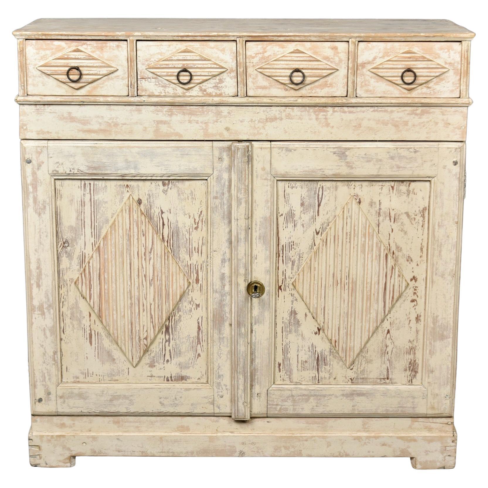 Late 19th C Swedish Gustavian White Painted Pine Cupboard