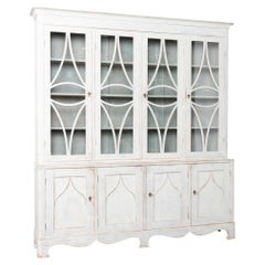 Late 19th C. Swedish Gustvian Bookcase Display Cabinet with Upper Glass Doors