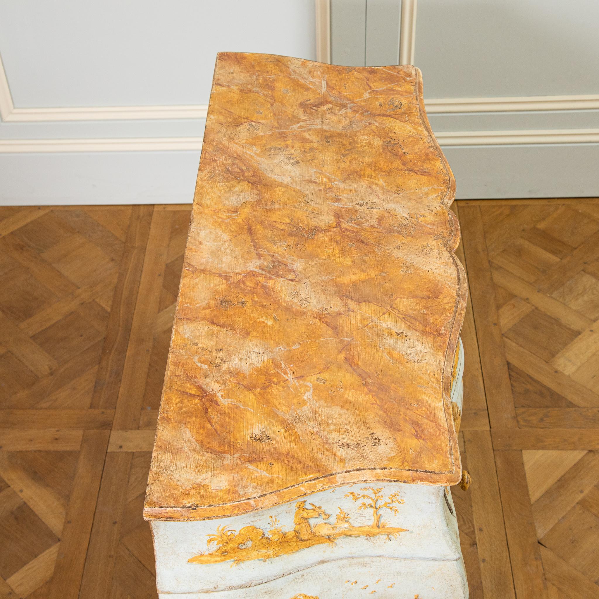 Cassapanca veneziana della fine del XIX secolo dipinta in stile cineseria con ocre blu e gialle in vendita 1