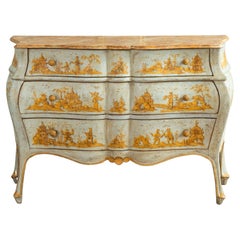 Late 19th C. Venetian Chest Painted in Chinoiserie Stye of Blue & Yellow Ochres