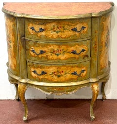 Late 19th C. Venetian Polychromed Chest / Commode with Marbleized Cartouche Top