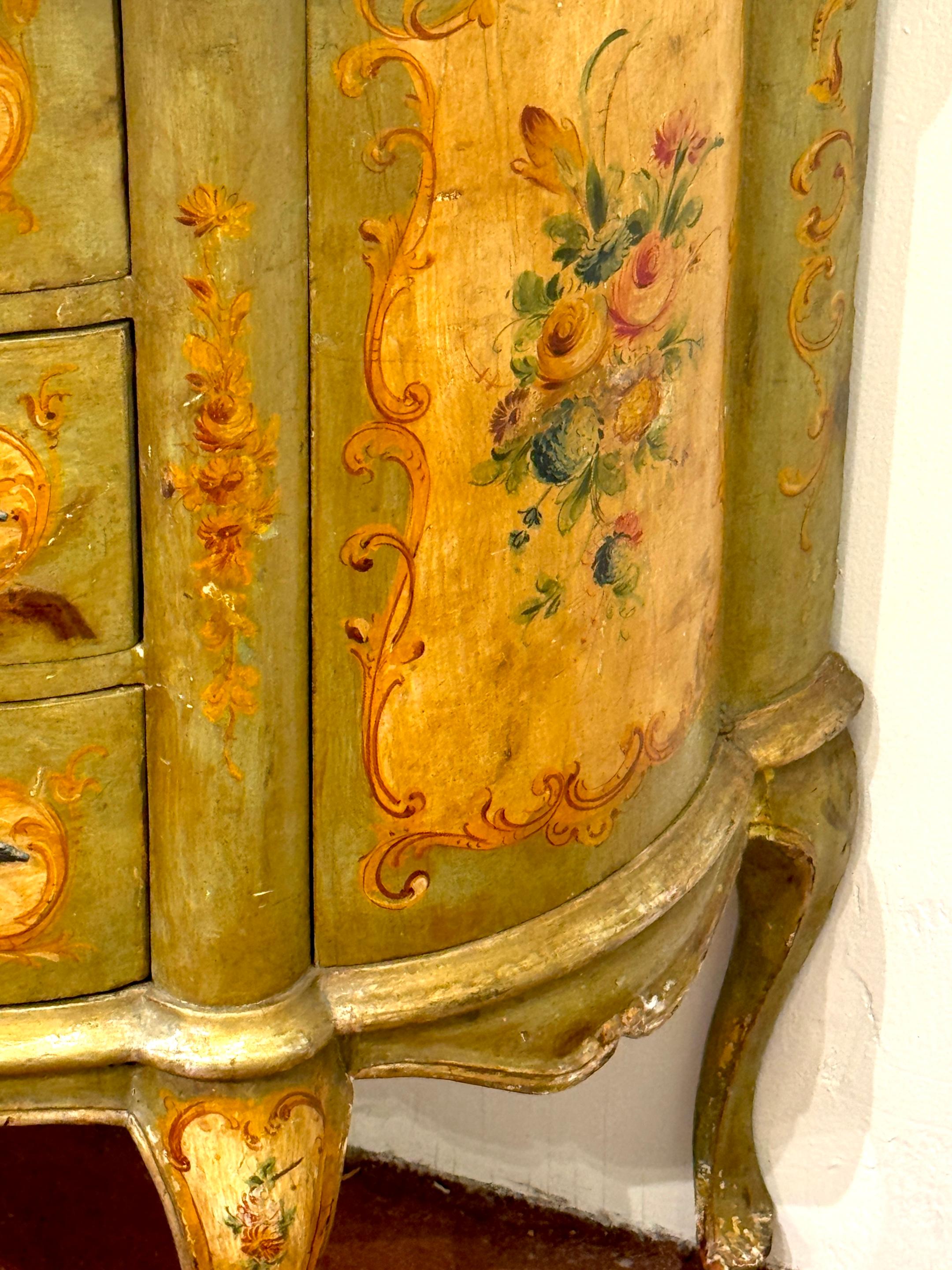 Italian Late 19th C. Venetian Polychromed Chest / Commode with Marbleized Cartouche Top For Sale