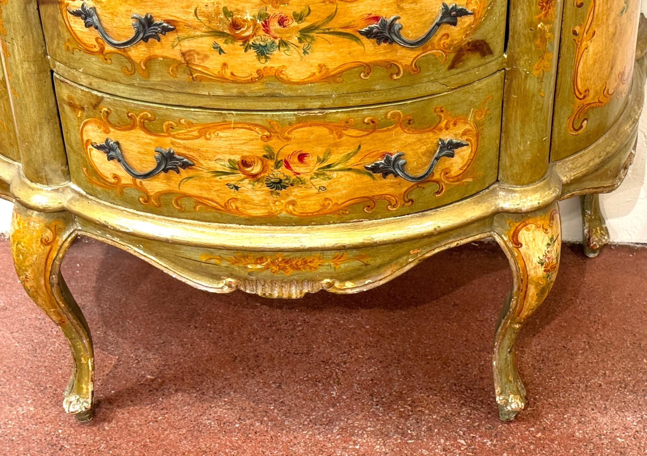 Late 19th C. Venetian Polychromed Chest / Commode with Marbleized Cartouche Top In Good Condition For Sale In West Palm Beach, FL