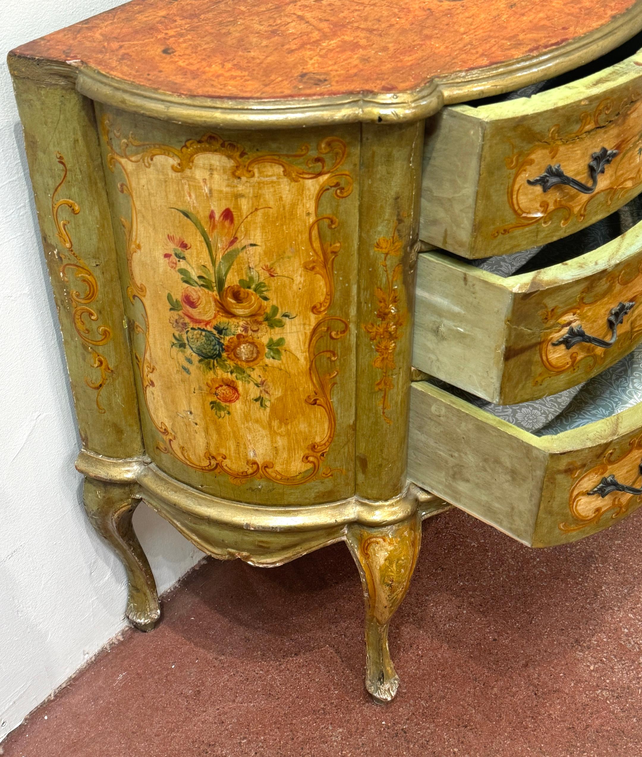 Late 19th C. Venetian Polychromed Chest / Commode with Marbleized Cartouche Top For Sale 1