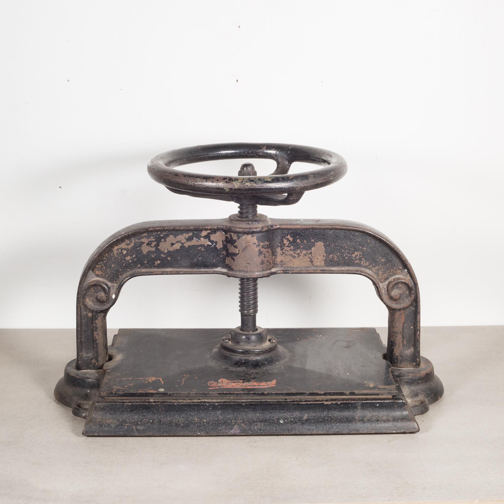 Industrial Late 19th C. Victorian Cast Iron Wheel Book Press, c.1890