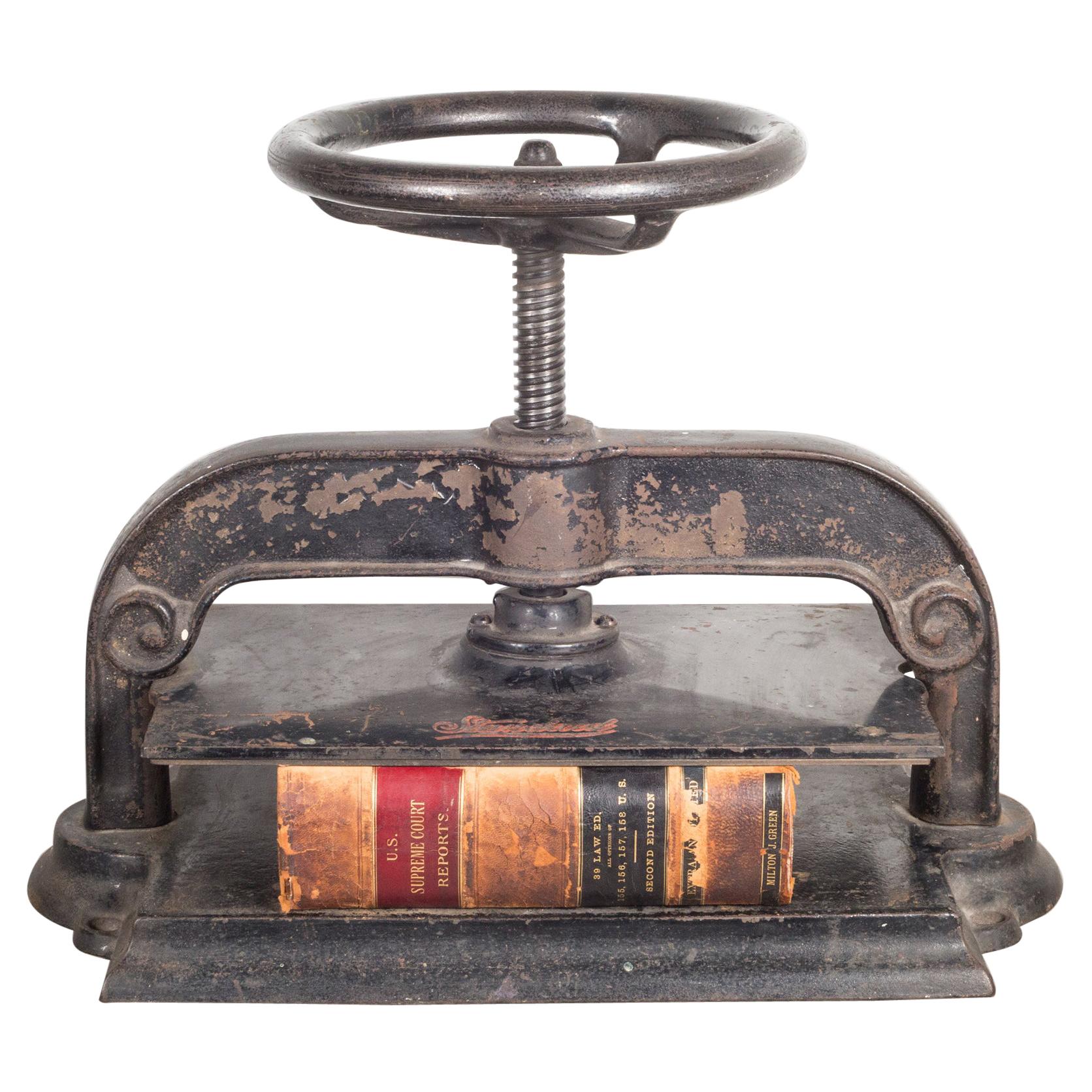 Late 19th C. Victorian Cast Iron Wheel Book Press, c.1890