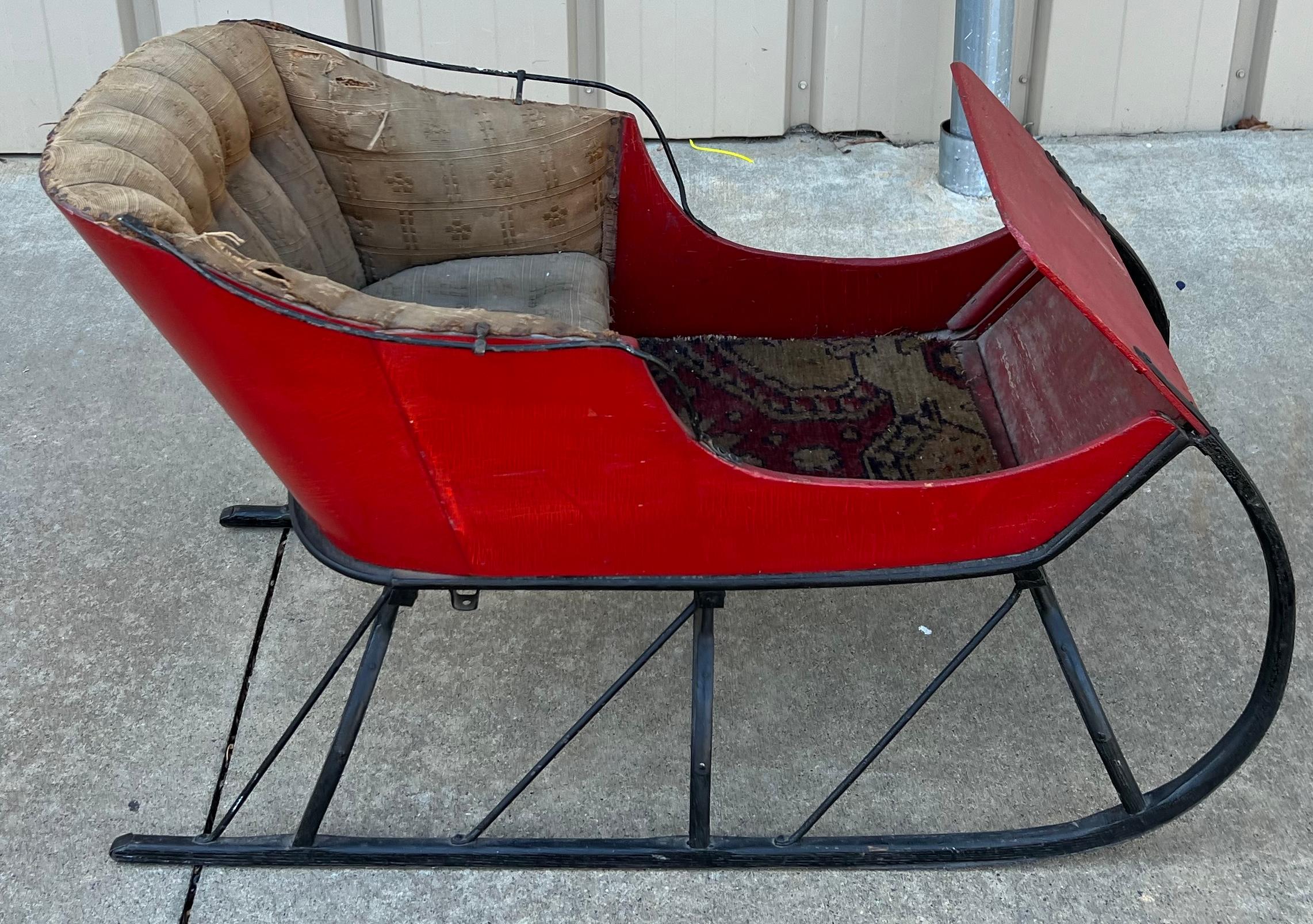 Unknown Late 19th-C. Victorian Era Child’s Painted Red Holiday Sleigh