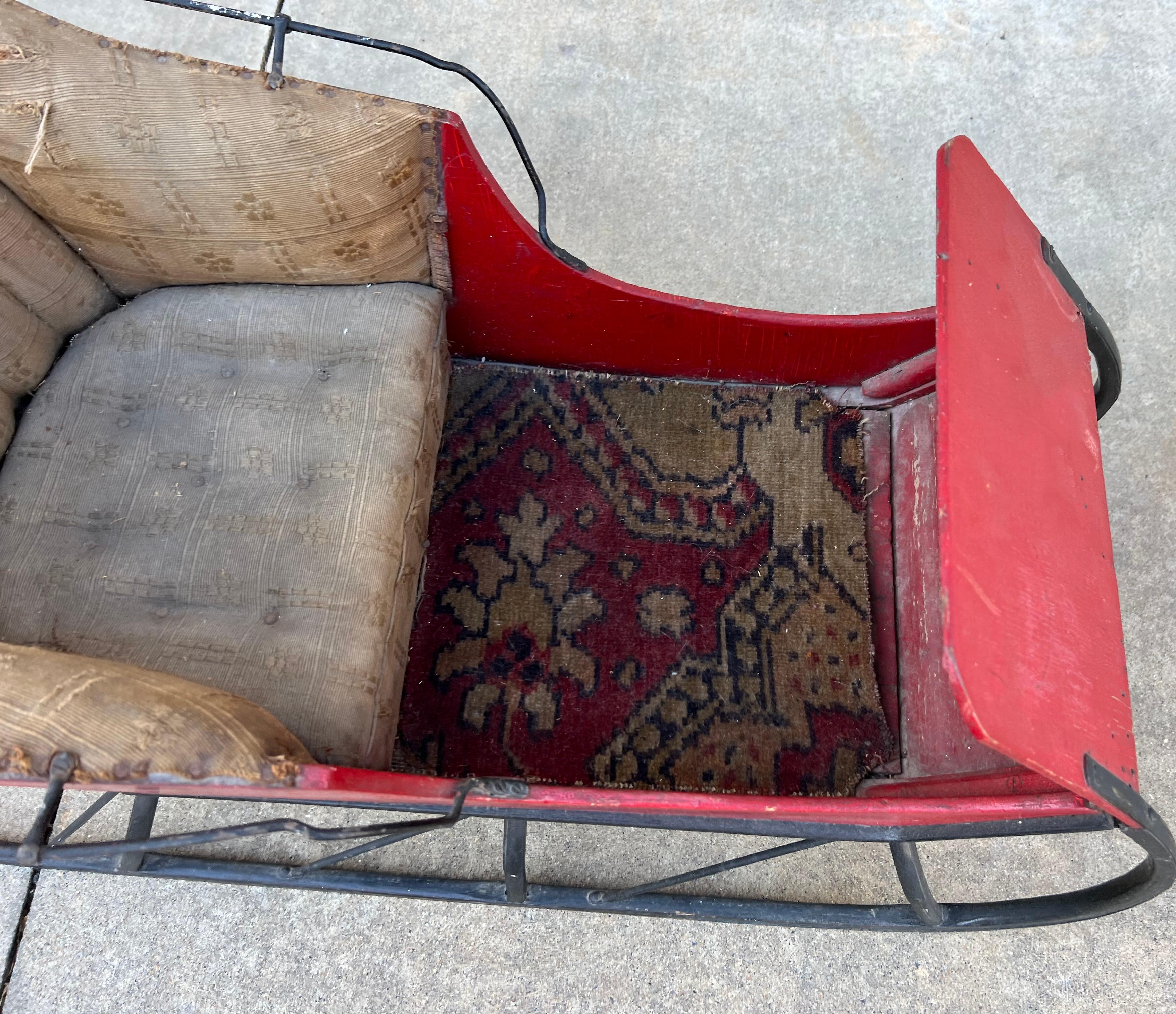 Metal Late 19th-C. Victorian Era Child’s Painted Red Holiday Sleigh
