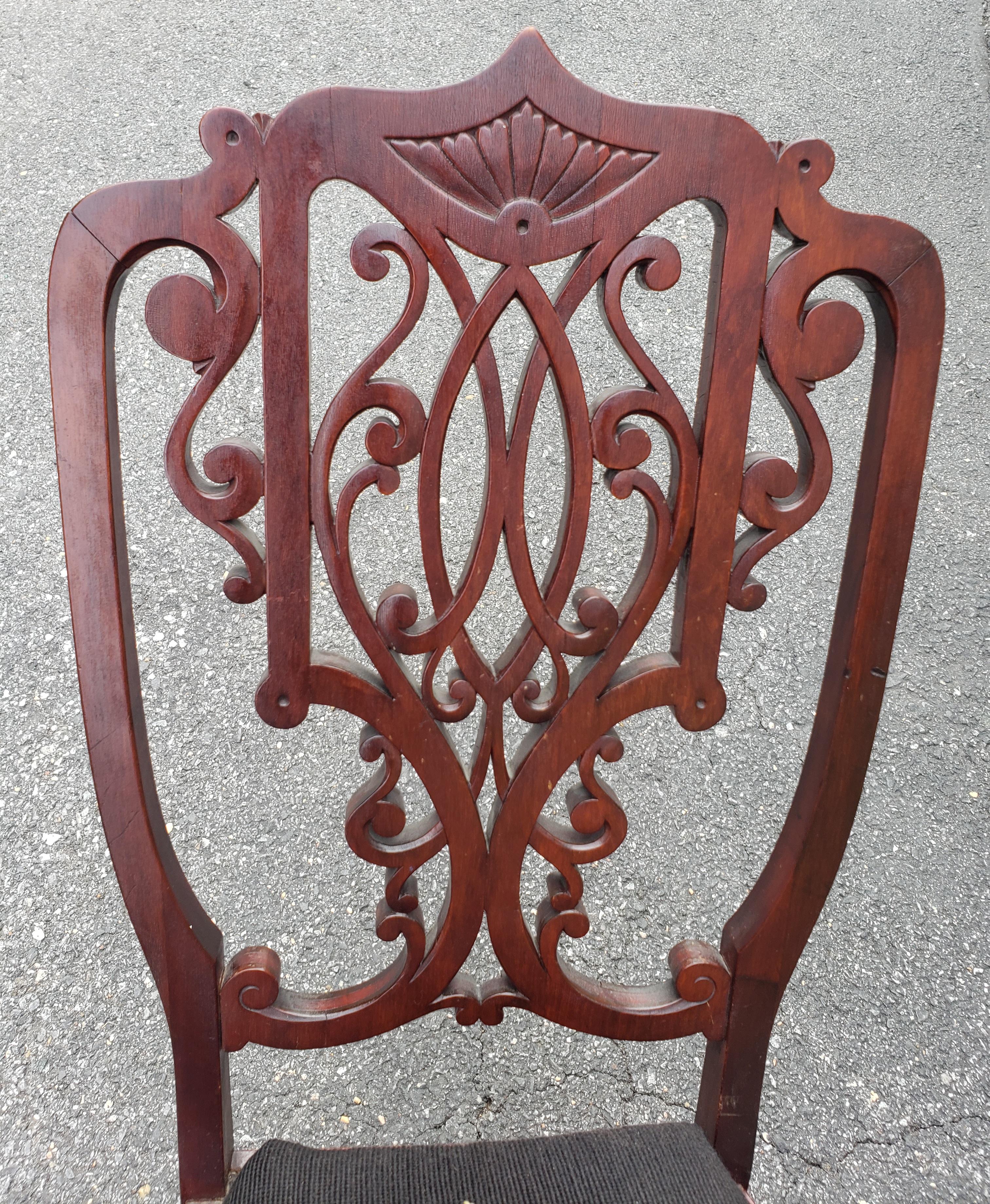 Upholstery Late 19th C. Victorian Mahogany and Needlepoint Upholstered Side Chair on Wheels For Sale
