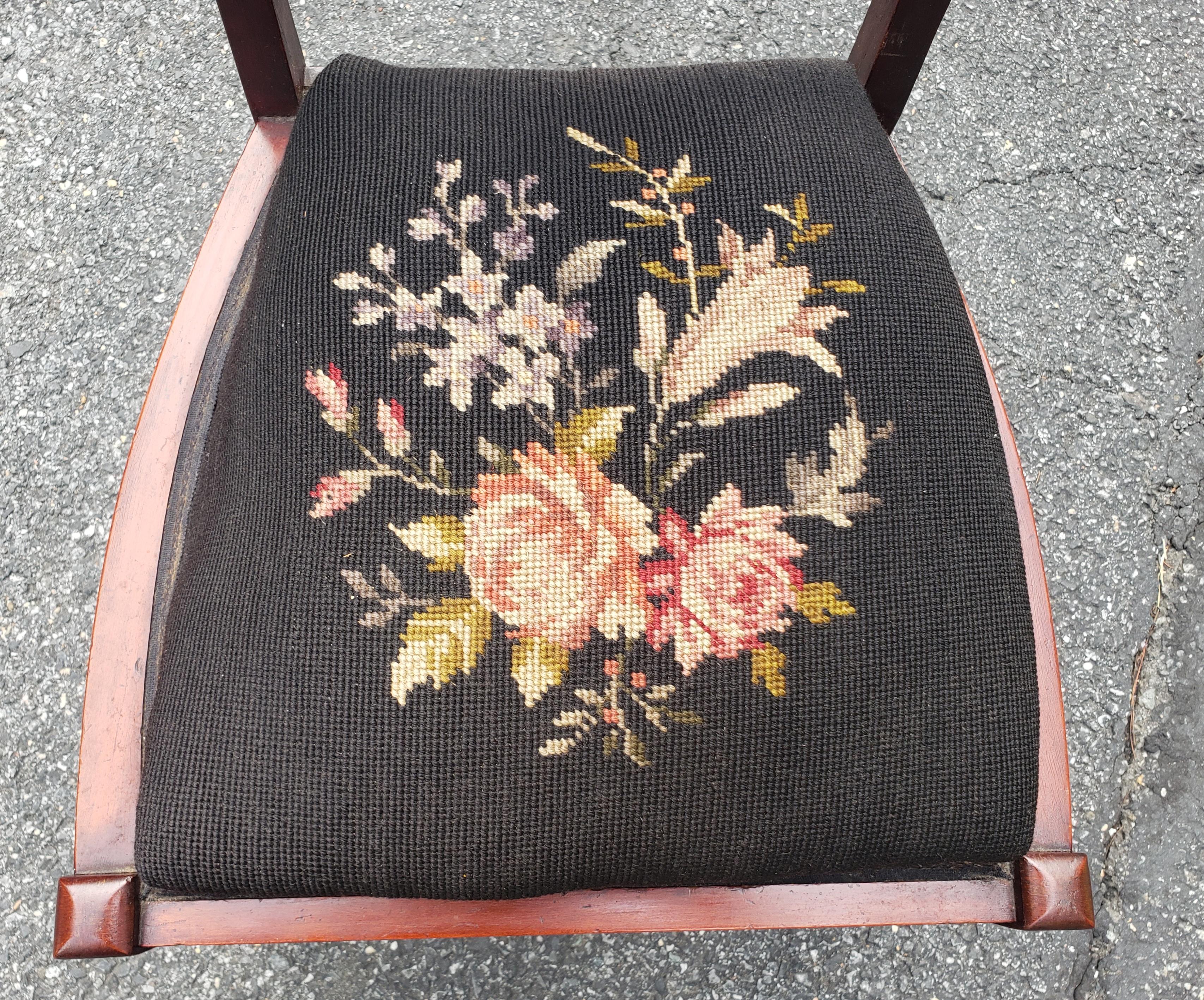 Late 19th C. Victorian Mahogany and Needlepoint Upholstered Side Chair on Wheels For Sale 1