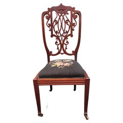 Late 19th C. Victorian Mahogany and Needlepoint Upholstered Side Chair on Wheels