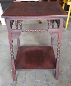 Late 19th C. Victorian Mahogany & Walnut Square Side Table / Floor Candle Stand