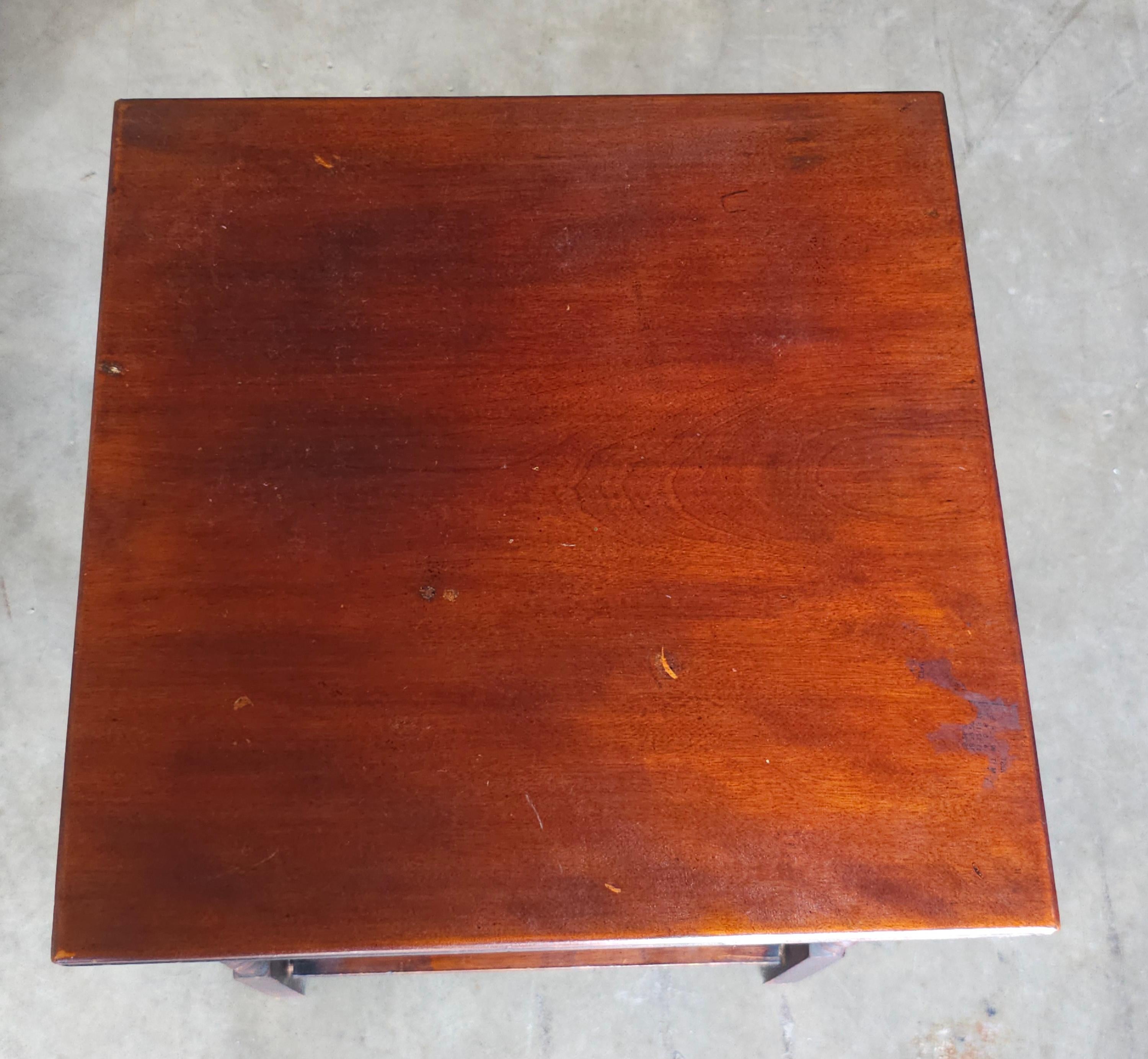 Fin C.C. Victorienne Mahogany & Walnut Square Side Table / Floor Candle Stand Bon état - En vente à Germantown, MD