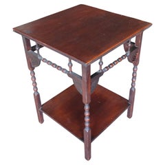 Antique Late 19th C. Victorian Mahogany & Walnut Square Side Table / Floor Candle Stand